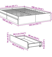Bettgestell mit Schubladen Sonoma-Eiche 140x200cm Holzwerkstoff