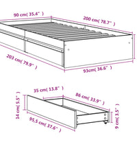 Bettgestell mit Schubladen Braun Eichen-Optik 90x200 cm