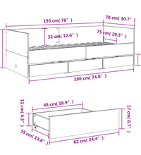 Tagesbett Schubladen Braun Eiche-Optik 75x190 cm Holzwerkstoff