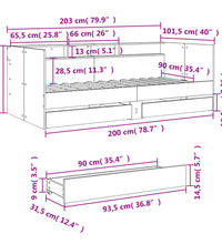Tagesbett mit Schubladen Grau Sonoma 90x200 cm Holzwerkstoff