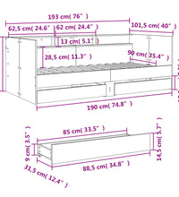 Tagesbett mit Schubladen ohne Matratze Grau Sonoma 90x190 cm