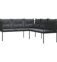 Gartensofa in L-Form mit Kissen Schwarz Stahl und Textilene