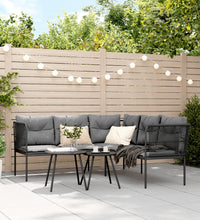 Gartensofa in L-Form mit Kissen Schwarz Stahl und Textilene