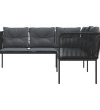 Gartensofa in L-Form mit Kissen Schwarz Stahl und Textilene