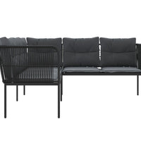 Gartensofa in L-Form mit Kissen Schwarz Stahl und Textilene