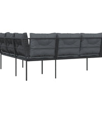 Gartensofa in L-Form mit Kissen Schwarz Stahl und Textilene