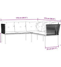 Gartensofa in L-Form mit Kissen Schwarz Stahl und Textilene