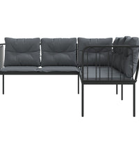 Gartensofa in L-Form mit Kissen Schwarz Stahl und Textilene