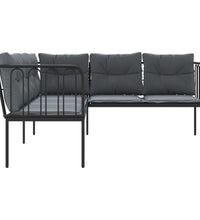 Gartensofa in L-Form mit Kissen Schwarz Stahl und Textilene
