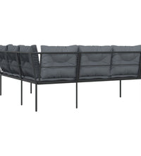 Gartensofa in L-Form mit Kissen Schwarz Stahl und Textilene