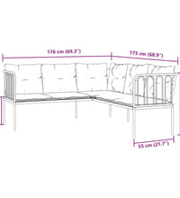 Gartensofa in L-Form mit Kissen Schwarz Stahl und Textilene