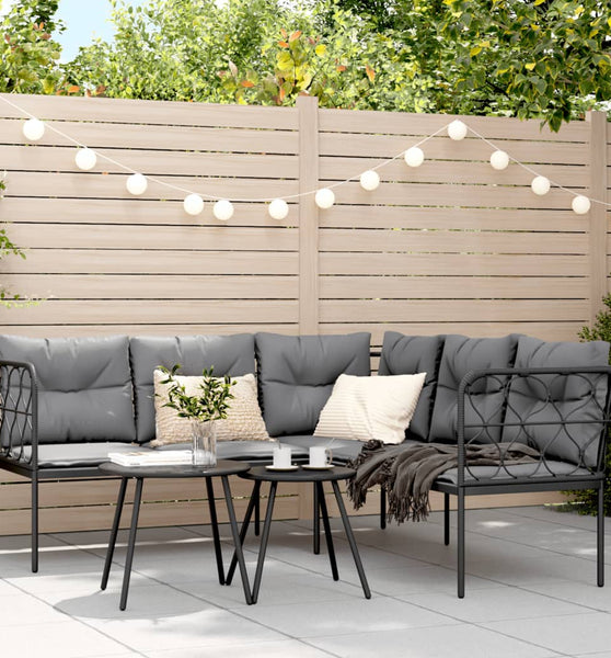 Gartensofa in L-Form mit Kissen Schwarz Stahl und Textilene