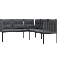 Gartensofa in L-Form mit Kissen Schwarz Stahl und Textilene