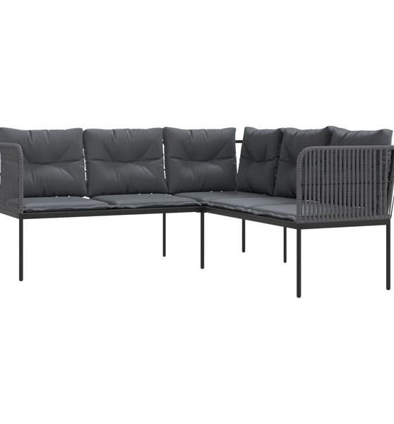 Gartensofa in L-Form mit Kissen Schwarz Stahl und Textilene