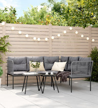 Gartensofa in L-Form mit Kissen Schwarz Stahl und Textilene