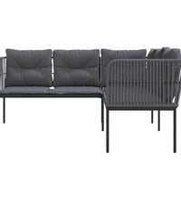 Gartensofa in L-Form mit Kissen Schwarz Stahl und Textilene