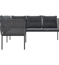 Gartensofa in L-Form mit Kissen Schwarz Stahl und Textilene