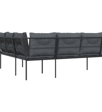 Gartensofa in L-Form mit Kissen Schwarz Stahl und Textilene