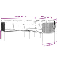 Gartensofa in L-Form mit Kissen Schwarz Stahl und Textilene