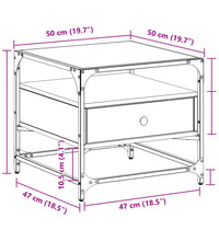 Couchtisch mit Glasplatte Sonoma-Eiche 50x50x45 cm Stahl