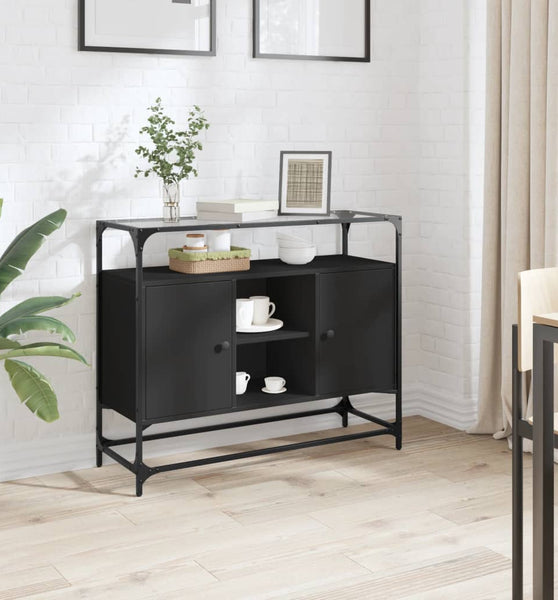 Sideboard mit Glasplatte Schwarz 98x35x81 cm Holzwerkstoff