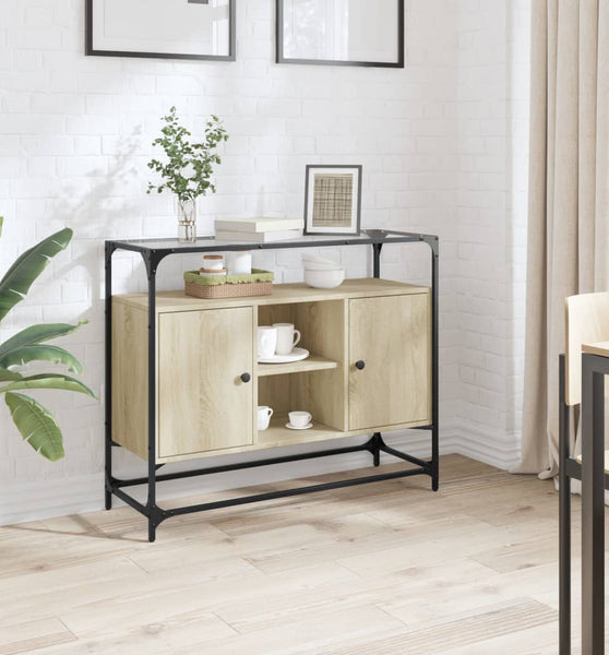 Sideboard mit Glasplatte Sonoma-Eiche 98x35x81 cm Holzwerkstoff