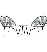 Gartenstuhl-Set 3-tlg. Schwarz und Hellgrau Poly Rattan