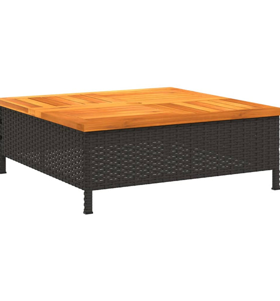 Gartentisch Schwarz 70x70x25 cm Rattan und Akazienholz