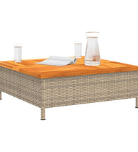 Gartentisch Beige 70x70x25 cm Rattan und Akazienholz