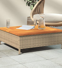 Gartentisch Beige 70x70x25 cm Rattan und Akazienholz