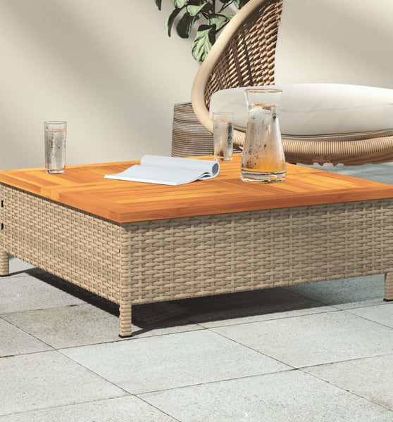 Gartentisch Beige 70x70x25 cm Rattan und Akazienholz