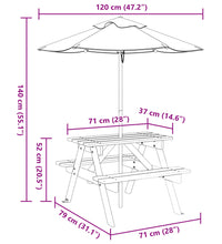 Picknicktisch für 4 Kinder mit Sonnenschirm Massivholz Tanne