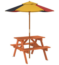 Picknicktisch für 4 Kinder mit Sonnenschirm Massivholz Tanne