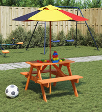 Picknicktisch für 4 Kinder mit Sonnenschirm Massivholz Tanne