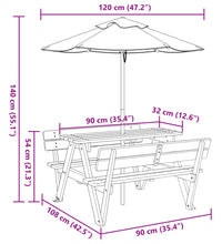 Picknicktisch für 4 Kinder mit Sonnenschirm Massivholz Tanne