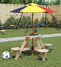 Picknicktisch für 4 Kinder mit Sonnenschirm Rund Tannenholz