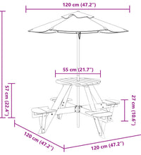 Picknicktisch für 4 Kinder mit Sonnenschirm Rund Tannenholz