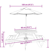 Picknicktisch für 6 Kinder mit Sonnenschirm Sechseckig Tanne
