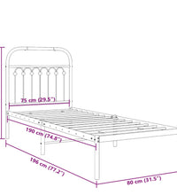 Bettgestell mit Kopfteil Metall Schwarz 75x190 cm