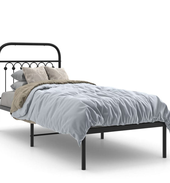 Bettgestell mit Kopfteil Metall Schwarz 75x190 cm