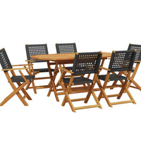 7-tlg. Garten-Essgruppe Poly Rattan und Massivholz Schwarz