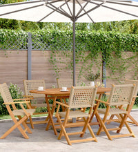 7-tlg. Garten-Essgruppe Poly Rattan und Massivholz Beige