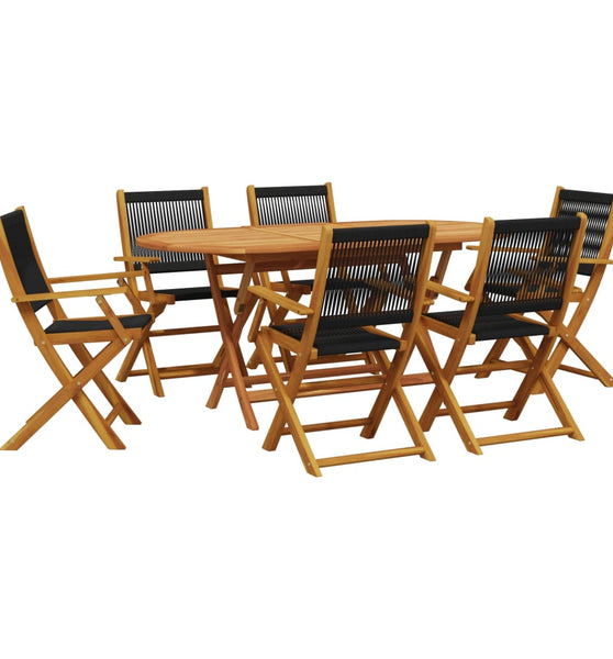 7-tlg. Garten-Essgruppe Polypropylen und Massivholz Schwarz