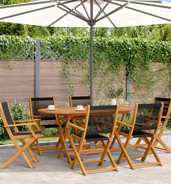 7-tlg. Garten-Essgruppe Polypropylen und Massivholz Schwarz