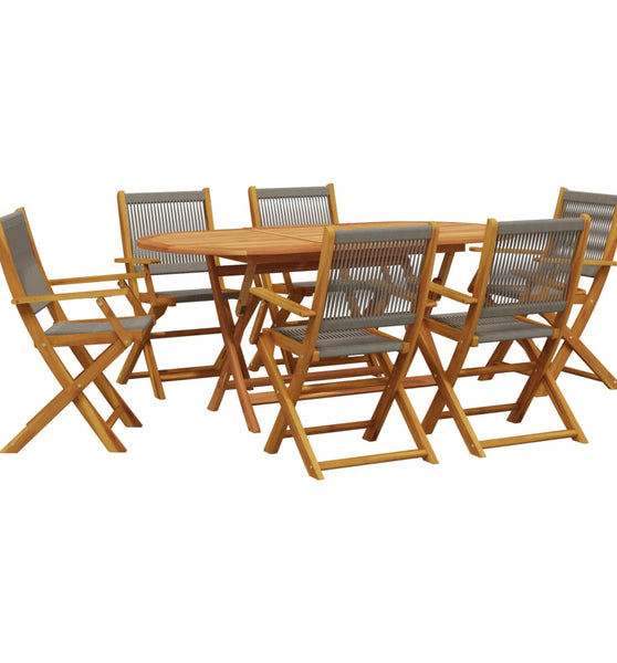 7-tlg. Garten-Essgruppe Polypropylen und Massivholz Grau