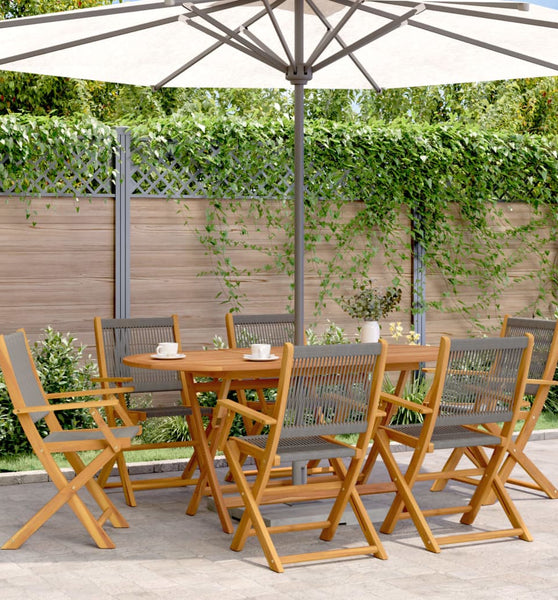 7-tlg. Garten-Essgruppe Polypropylen und Massivholz Grau