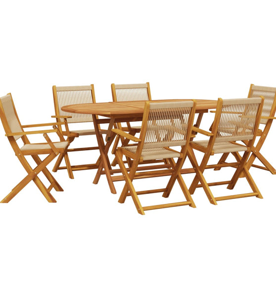 7-tlg. Garten-Essgruppe Polypropylen und Massivholz Beige