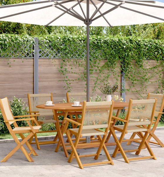 7-tlg. Garten-Essgruppe Polypropylen und Massivholz Beige