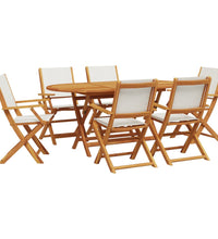 7-tlg. Garten-Essgruppe Stoff und Massivholz Cremeweiß