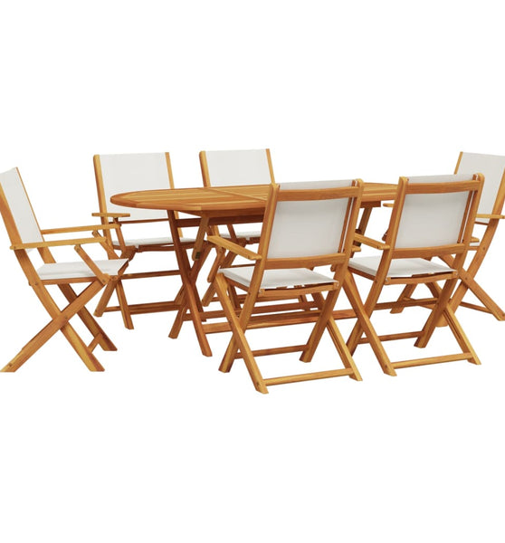 7-tlg. Garten-Essgruppe Stoff und Massivholz Cremeweiß